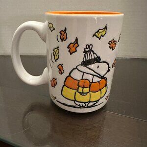 Peanuts 2025 Snoopy in Candy Corn Puffer Jacket Fall Leaves All@ 16 oz Mug NEW